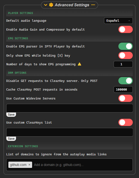 Extension Settings